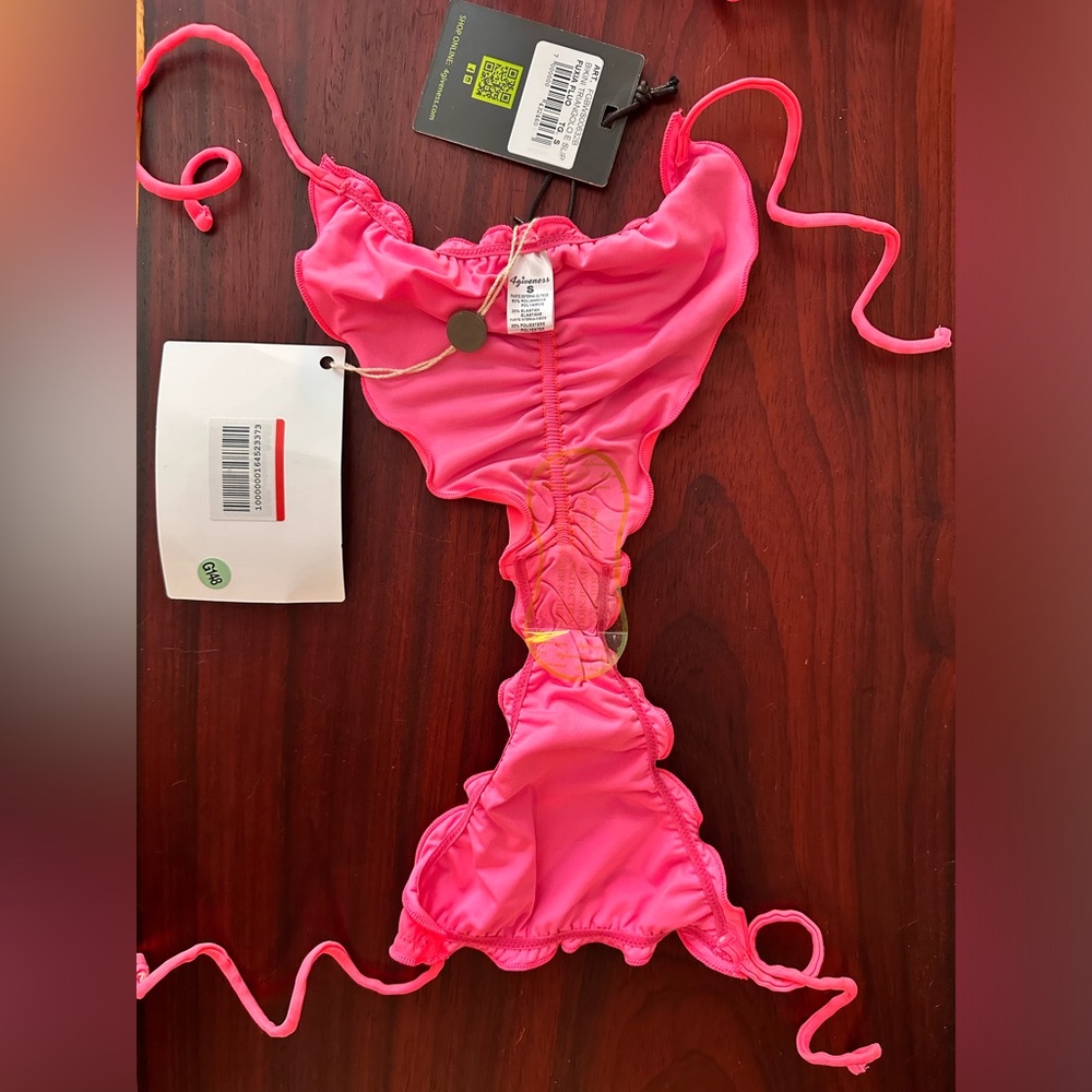 4GIVENESS Hot Pink String triangle ruffle bikini size S - Picture 2 of 6